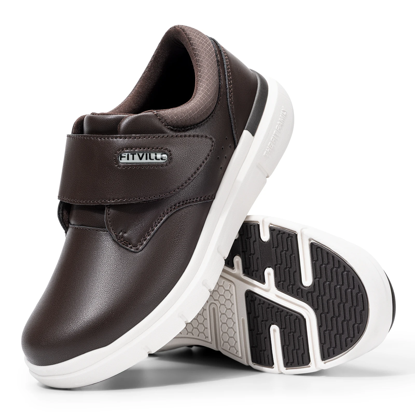 Extra Wide Men'S Shoes Leather Diabetic Walking Shoes For Elder Orthopedic Toes Swollen Feet Non-Slip With Arch Support
