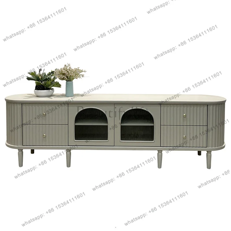 

American light luxury TV cabinet, living room drawer, high-end glass door, video cabinet