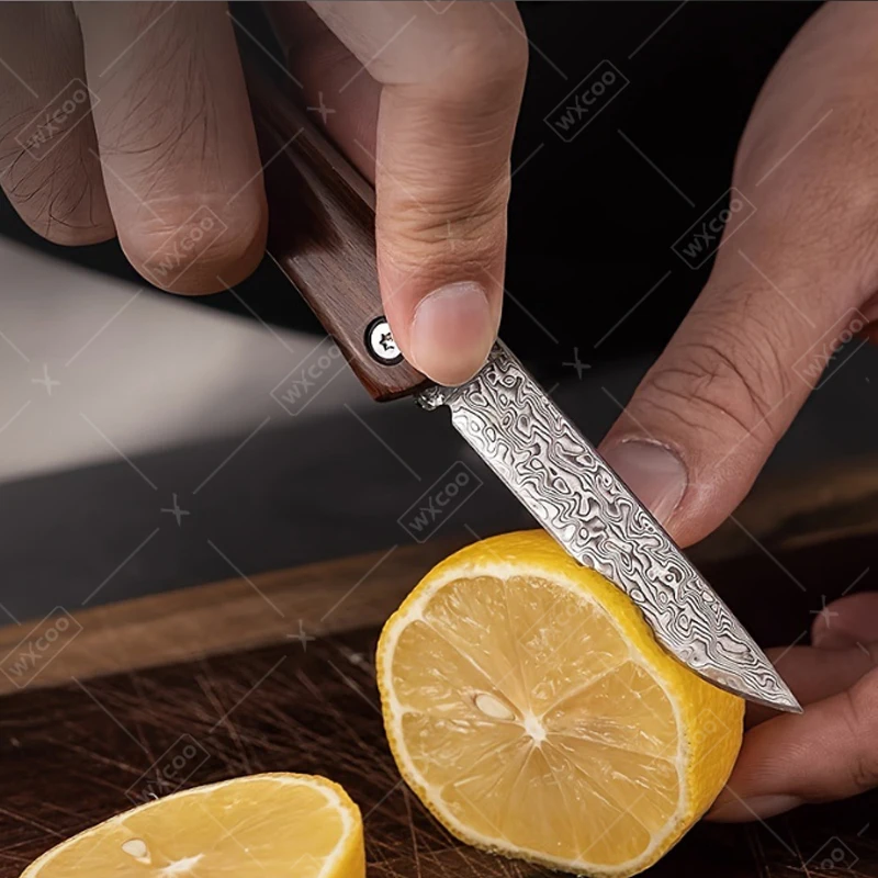 WXCOO Damascus Pattern Kitchen Butcher Knife Wooden Handle Household Paring Knives Durable Folding Fruit Meat Cleaver Cooking
