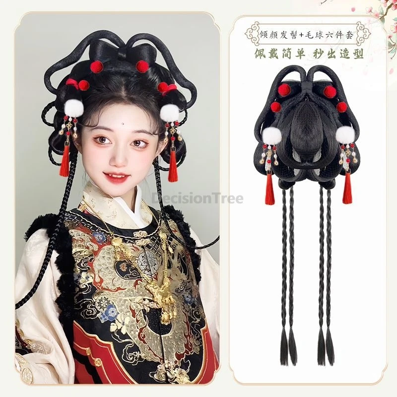 

2025 изысканный древний стиль, косплей, булочка для волос, милая, милая фея, китайский парик ханьфу, булочка для волос, костюм, драма, классический повседневный парик