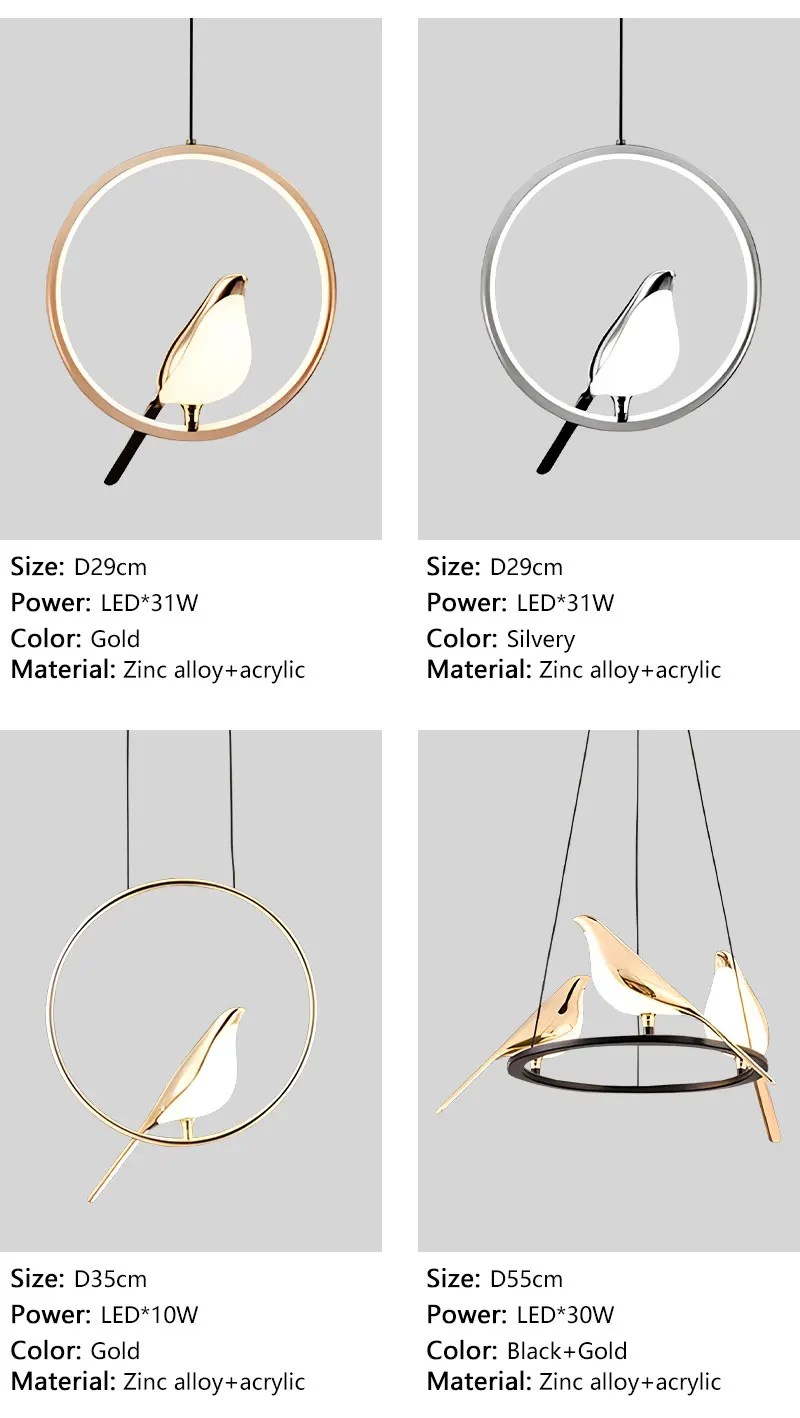 Nordic Elster Vogel LED Kabel Anhänger Lampen für Nacht Schlafzimmer Innen Schwarz Silber Hängen Lichter Kronleuchter Lampe Hause AC85-265V – Detail 9
