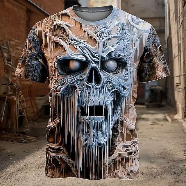 Visual Illusion Style Summer 3D Embroidery Large-Sized Men's T-Shirt - Comfortable and Relaxed Suitable for Daily Wear