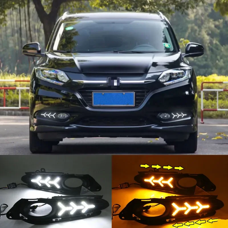 

2Pcs For Honda HR-V HRV Vezel 2014 2015 2016 2017 2018 DRL fog lamp Daytime Running Lights with yellow turn signal