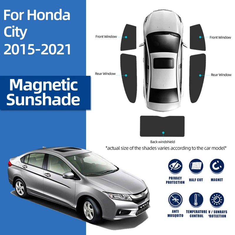 Dla Hondy City Grace Sedan 2014-2020 Magnetyczna osłona przeciwsłoneczna do samochodu Zasłona przedniej szyby Tylna boczna osłona przeciwsłoneczna do samochodu — zdjęcie 3