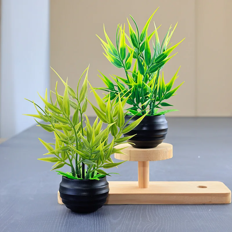 Bonsái Artificial, planta falsa verde, flor de hoja de bambú, planta en maceta para interior, exterior, hogar, dormitorio, suministros de decoración de jardín