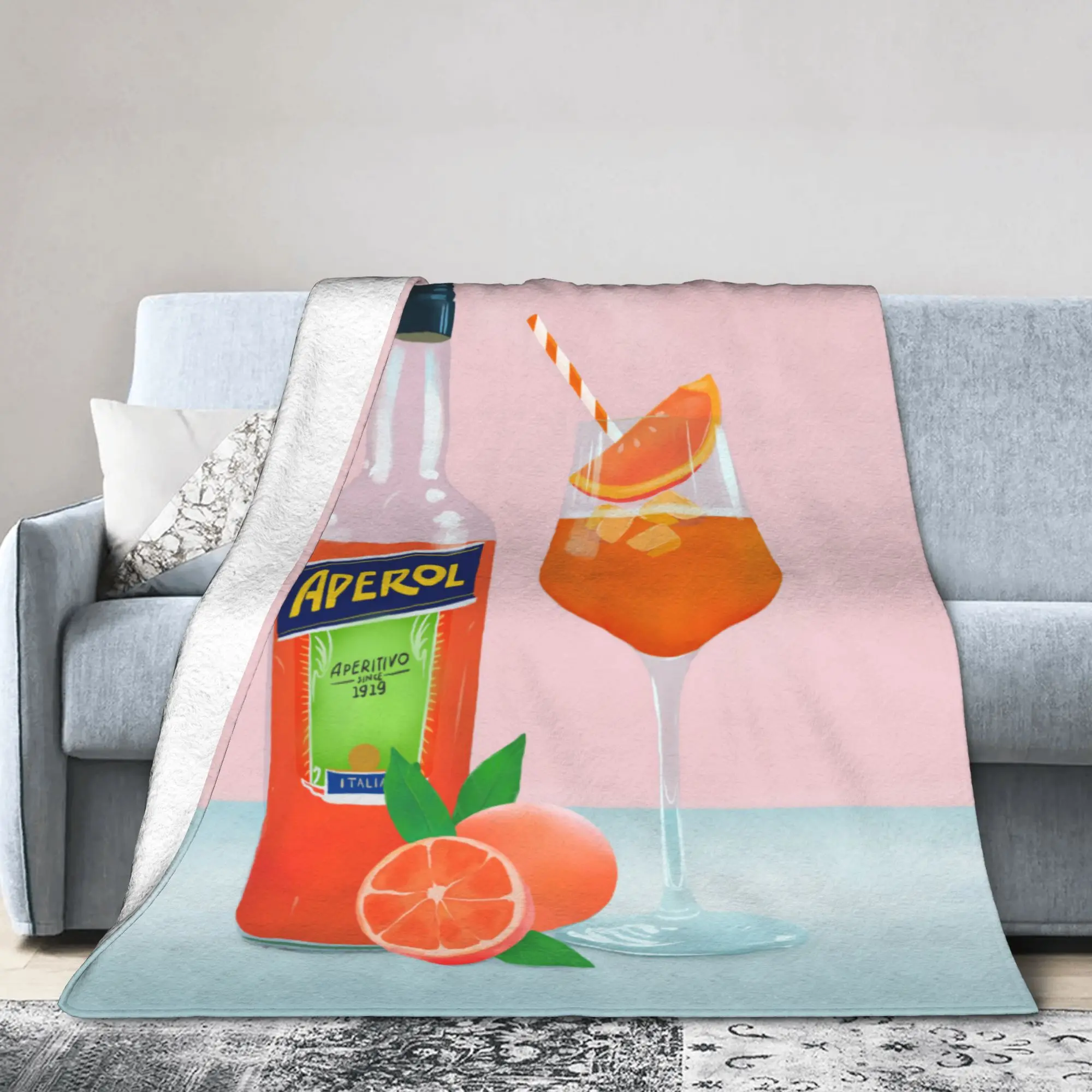 Custom Ultra-Soft Fleece Aperols Spritz Print Throw Blanket Warm Flannel Cocktail Blankets for Bedding Home Sofa Bedspreads