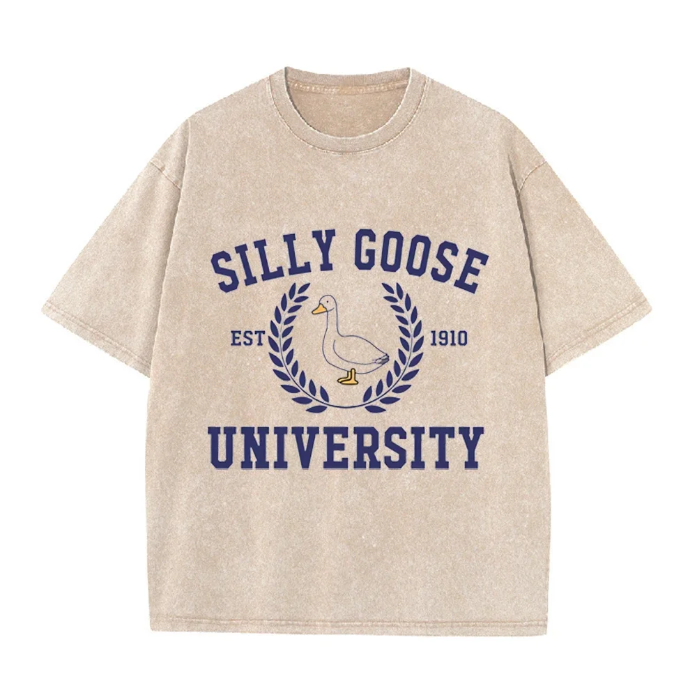 2026 Summer Unisex Silly Goose University Graphic T Shirt Funny Cotton Round Neck Short Sleeve Loose Casual Daily Streetwear Top