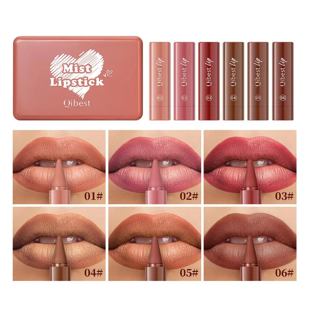 6 cores névoa veludo batom cônico gradiente lábio forro à prova dwaterproof água antiaderente contorno matiz lipliner lápis maquiagem labial