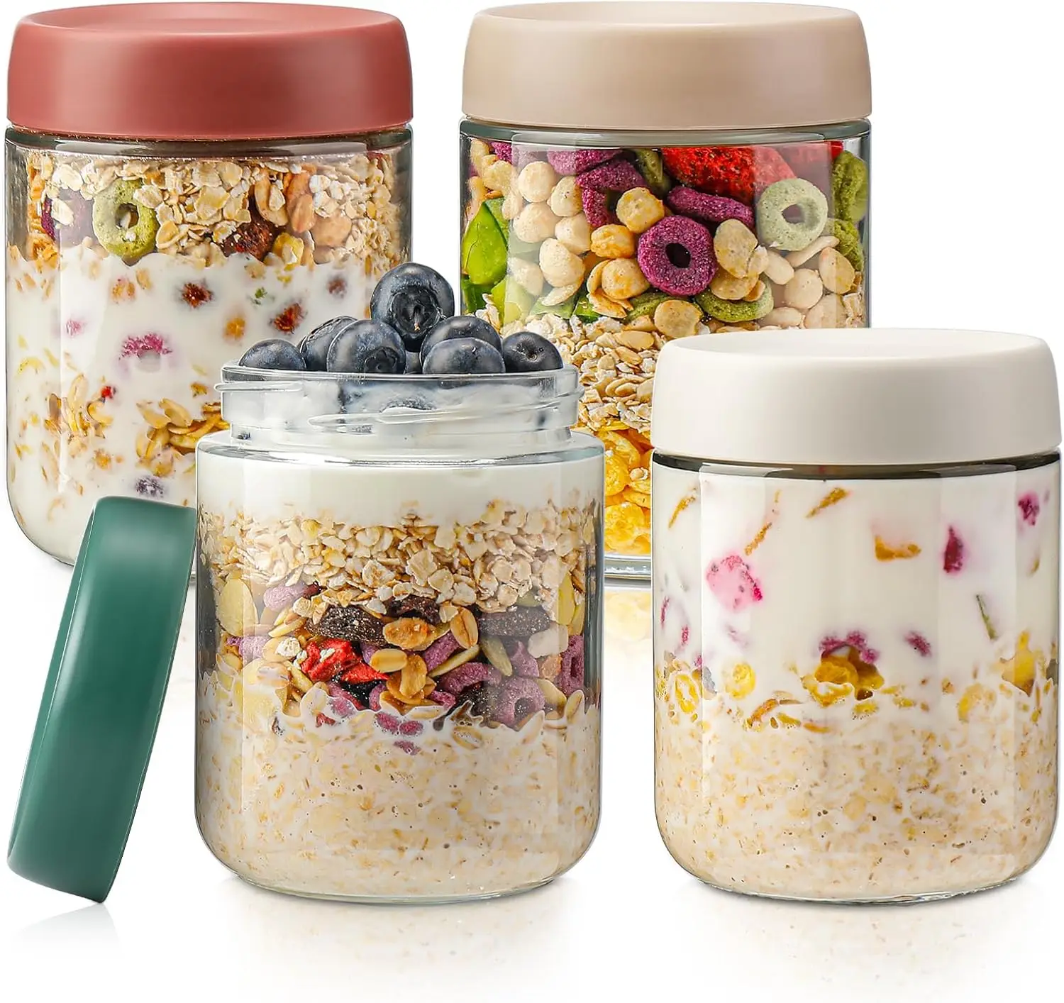

4-Pack 16oz Glass Jars with Airtight Lids for Overnight Oats, Meal Prep, and Storage