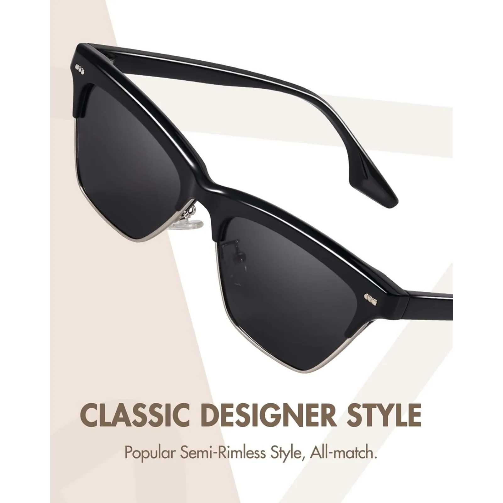 IOYGlasses-نظارات شمسية مستقطبة لعين القط للنساء ، نظارات شمسية شبه بدون إطار ، مصمم عتيق ، حماية UV400