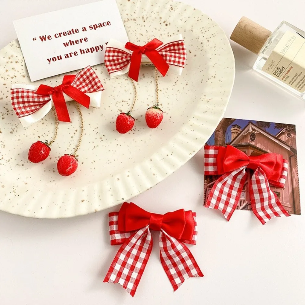 

1pair Cute Red Cherry Hair Clip Cloth Bow Headflower Side Bangs Clip Barrettes Headwear Pair Clips Girls