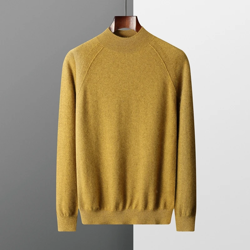 

Autumn Winter New Men's 100% Cashmere Sweater Half High Collar Knitted Pullover Tops Lightweight Warm Long Sleeve Solid Color