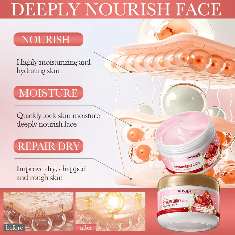 Aardbeienextract Voedende Hydraterende Crème BIOAOUA Whitening Verhelderende Reparerende Crème Gezichtsschoonheidsverzorgingsproducten