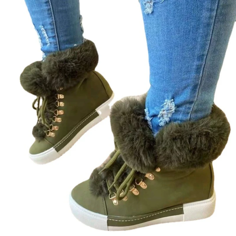 Winter New Designer Brand Luxury Women High Shoes Characteristic Real Rabbit Hair Warm Warm Size 43 Women Shoes Fur Snow Boots