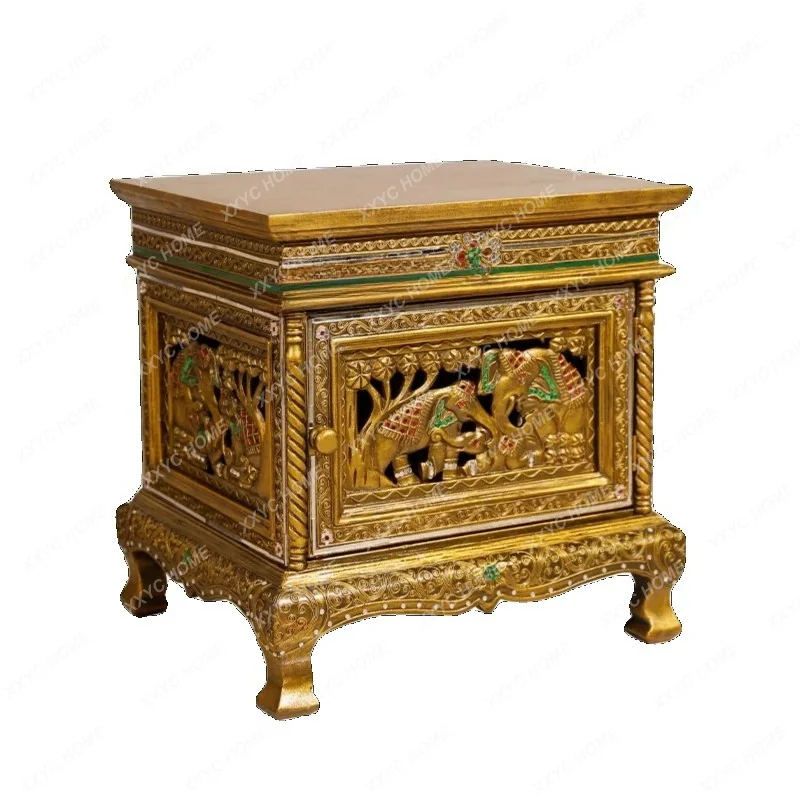 

L Solid Wood Bedside Cabinet Bedside Locker Thai Elephant Low Cabinet Storage Cabinet