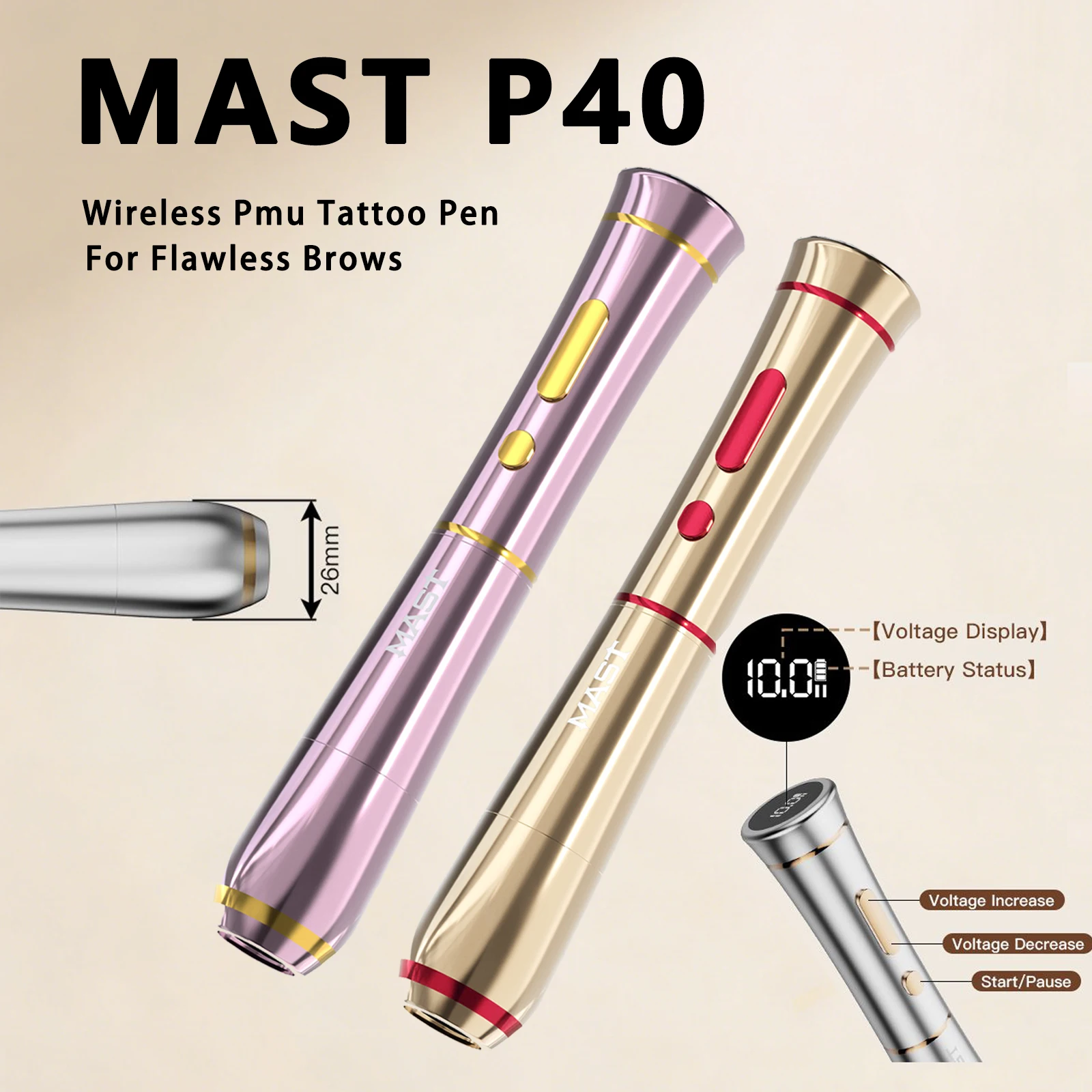 Mast P40 Permanent Makeup Tattoo Machine Kit Rotary Tattoo Pen for Eyebrows/Lips/Eyeliner 20Pcs Cartridge Needles for Artists