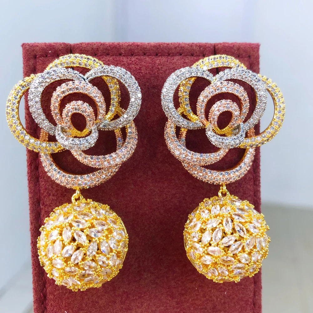 GODKI Famous Flower Ball Drop Earrings for Women Wedding Cubic Zircon Fashion Engagement Party Jewelry pendientes mujer moda