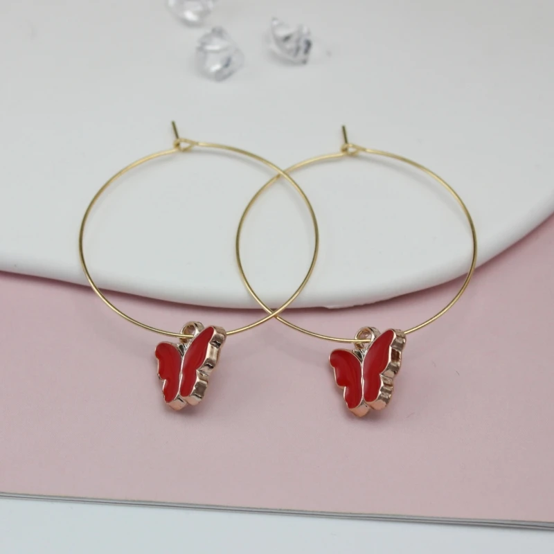 Big Hoop Earrings Enamel Butterfly Pendant for Women European Exaggerated Rock Simple Red Black Ear Jewelry Accessories Brincos