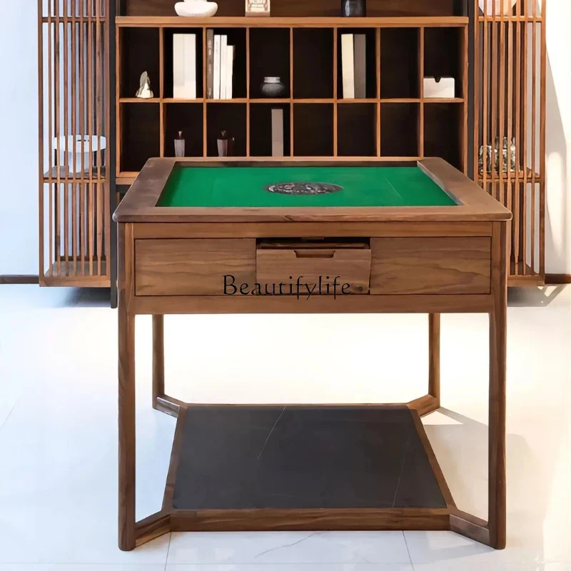 

35New Chinese ebony solid wood mahjong table, automatic household dining table, dual-purpose integrated