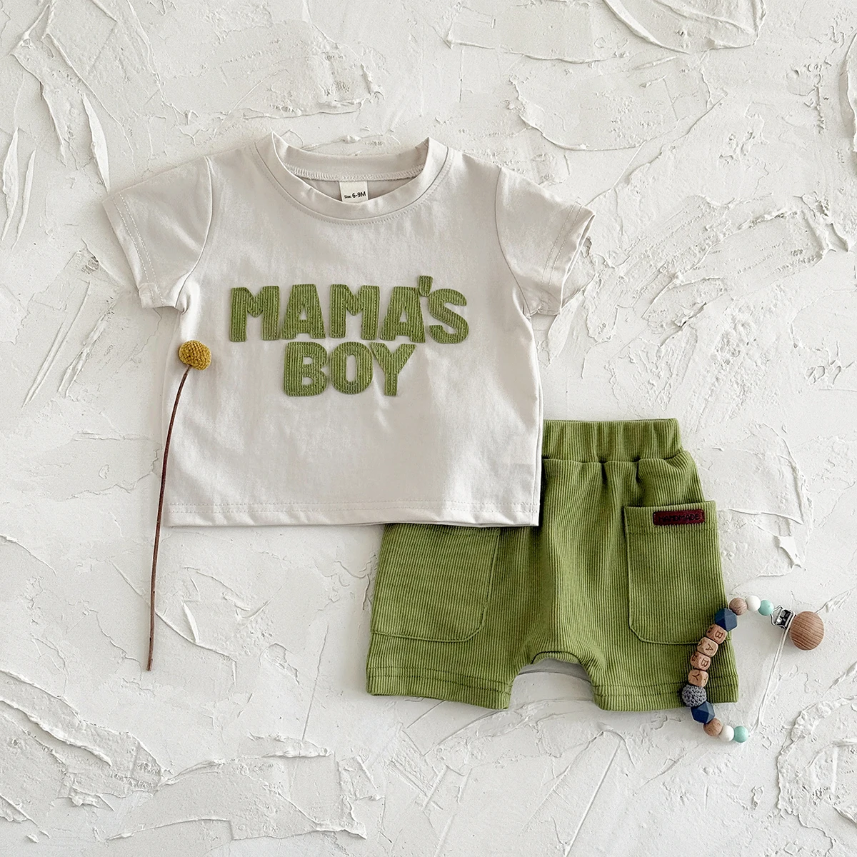 Summer Baby Set Letter Sticker Fabric Round Neck Top Bright Color Loose Shorts Casual Clothing Boys Girls