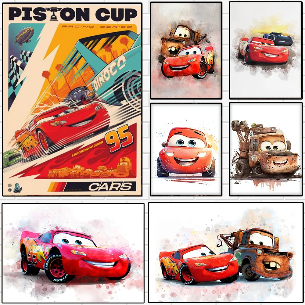 Disney Movies Cars Watercolor Graffiti Art Prints Posters Wall Decor Lightning McQueen Pop Canvas Paintings Home Room Kids Gifts