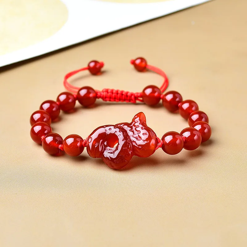 

Natural Red Zodiac Snake Bracelet Agate Jewelry String