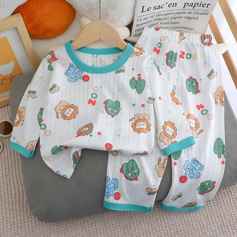 2024 New Summer Children\'s Long-sleeved Trousers Home Clothes Set Cotton Underwear Baby Thin Pajamas Children Clothing