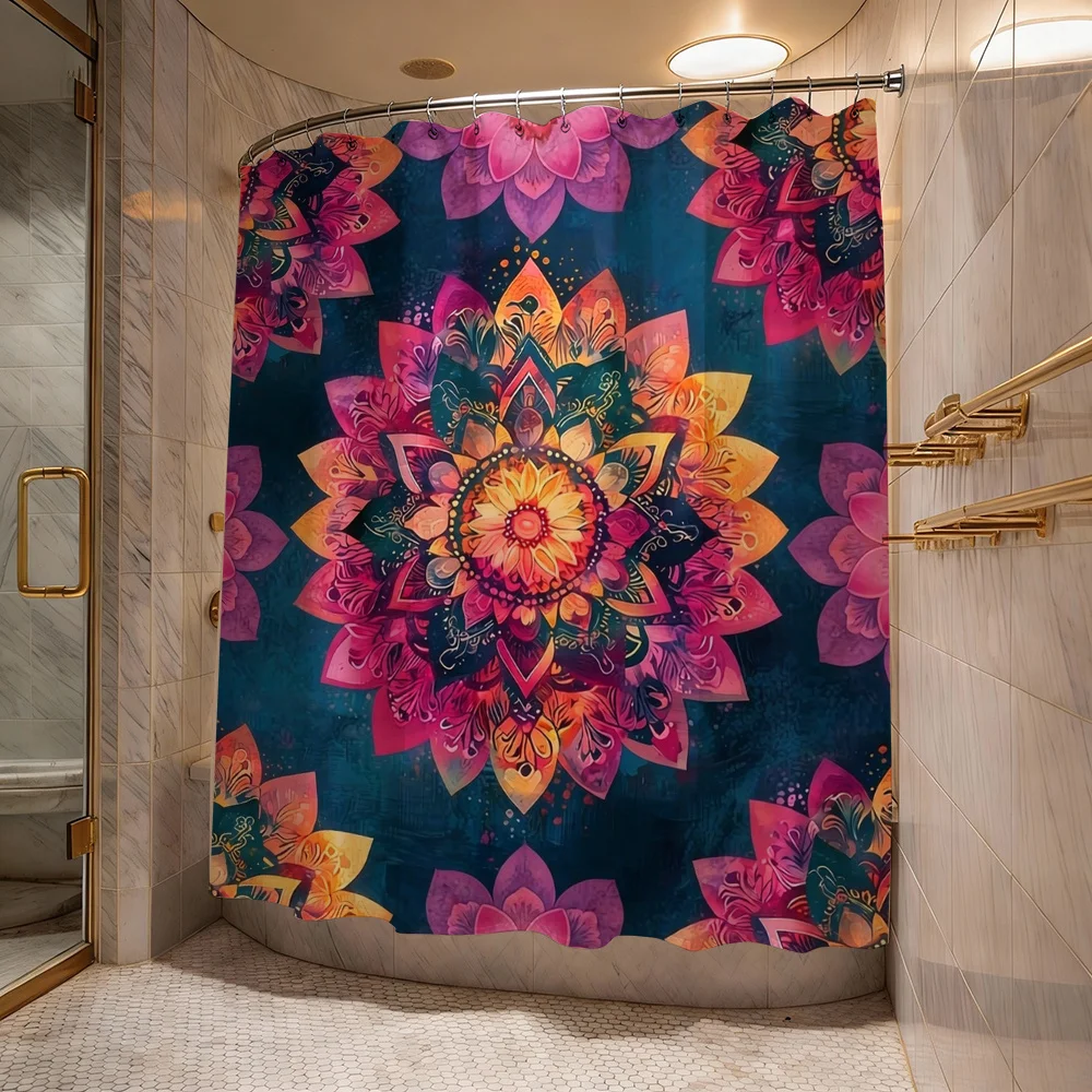 Duschvorhang mit Boho-Blumen-Mandala-Muster, wasserdicht, tropisches Design für Badezimmer, 180 x 180 cm