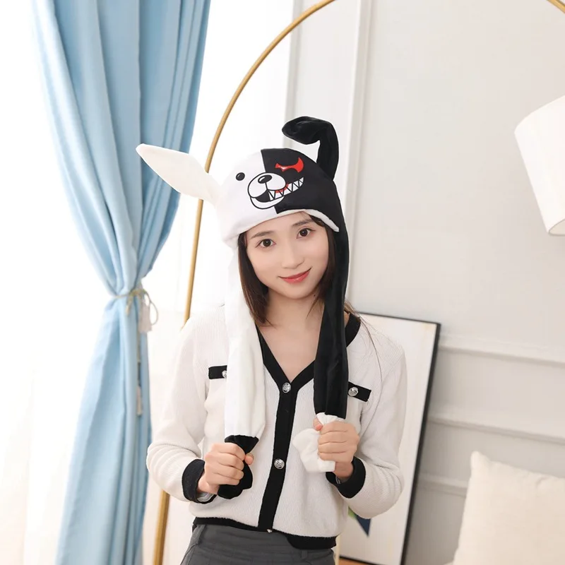 Super Danganronpa Monokuma Cosplay Bear Ears Moving Hat Cute Black White Paws Hat Pressing Jumping Cap Ears Move Drop Ship