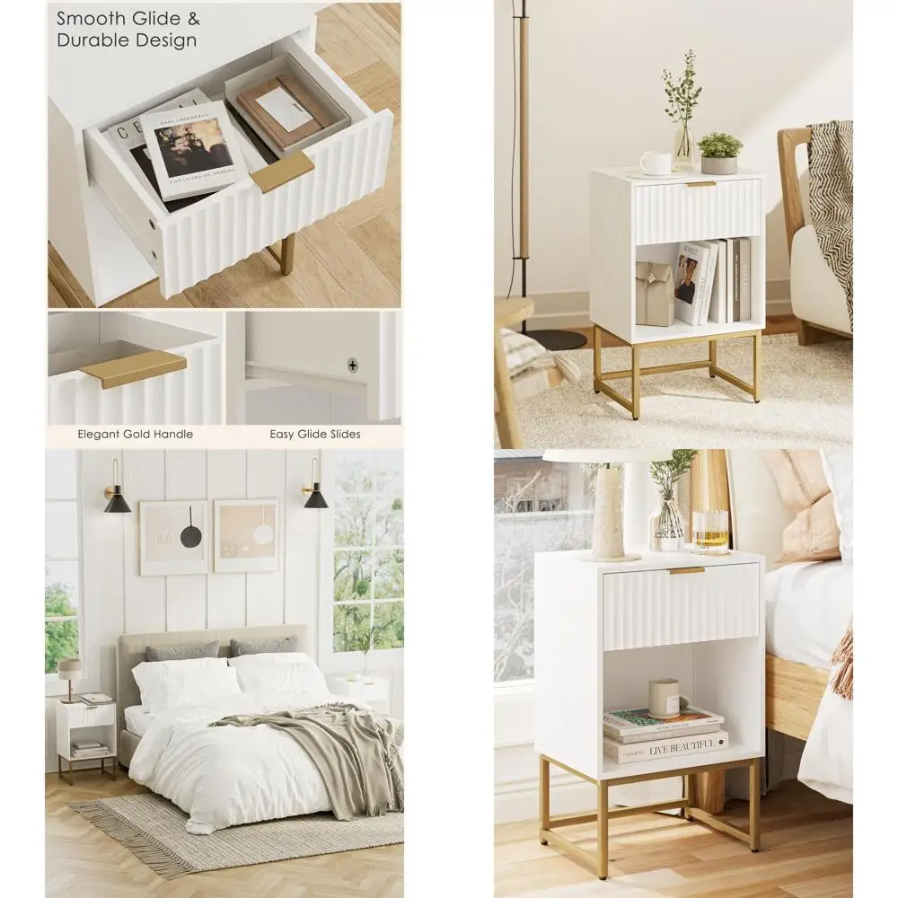 

Деревянная прикроватная тумбочка с местом для хранения для спальни, гостиной или офиса - белая