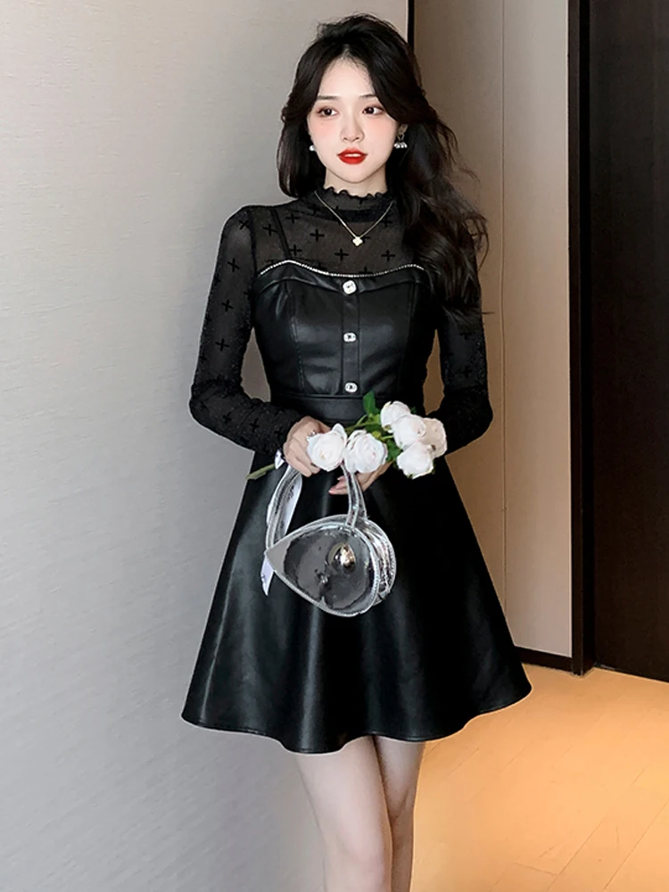 2022ฤดูหนาว Vintage Gothic 2ชิ้นชุดผู้หญิงแขนยาว Floral Top + ชุดสายหนัง Lady High Street y2k ชุด