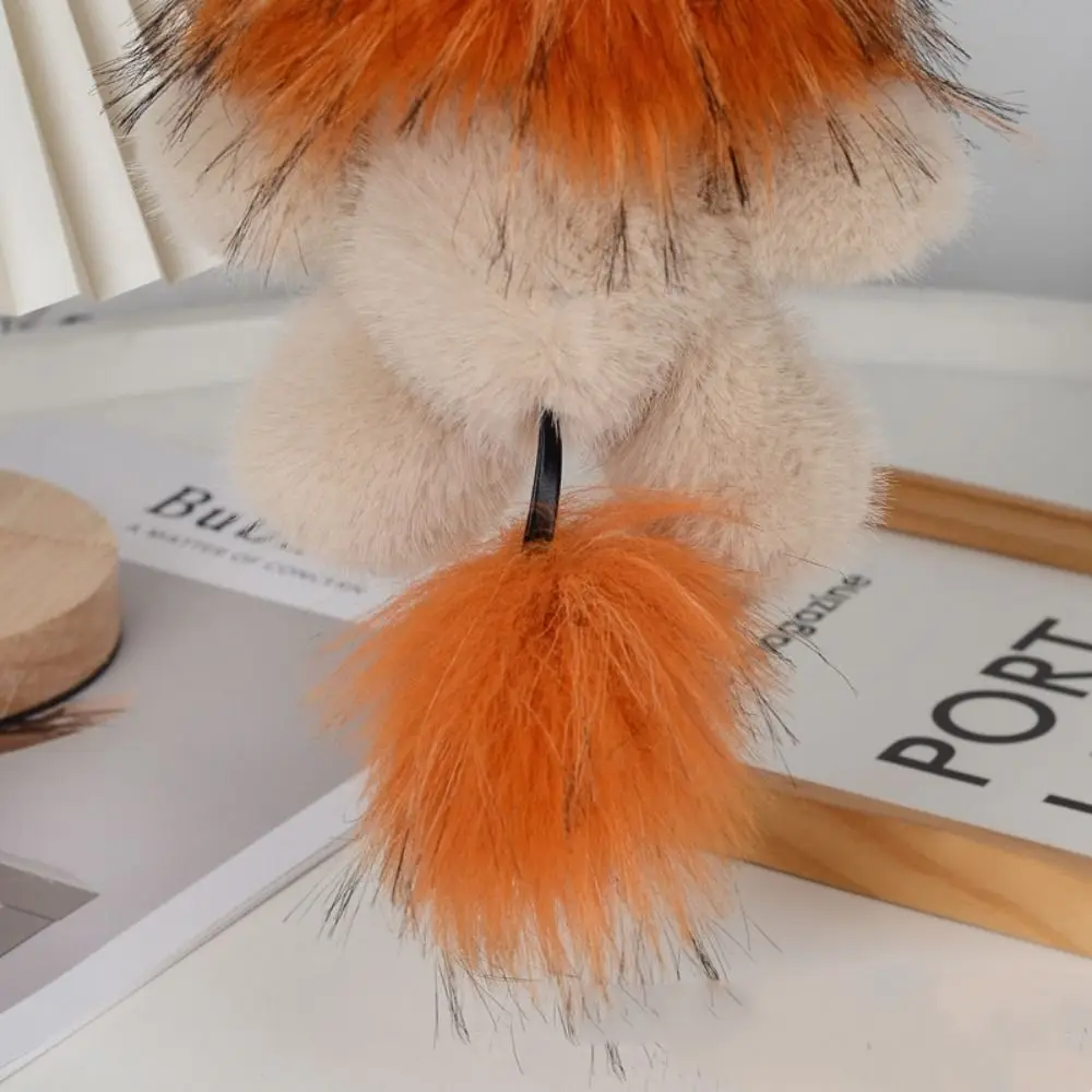 Keyring Long Mane Lion Pendant with Tail Simulation Rabbit Fur Lion Keychain Soft Ornaments Cute Animal Keychain Children