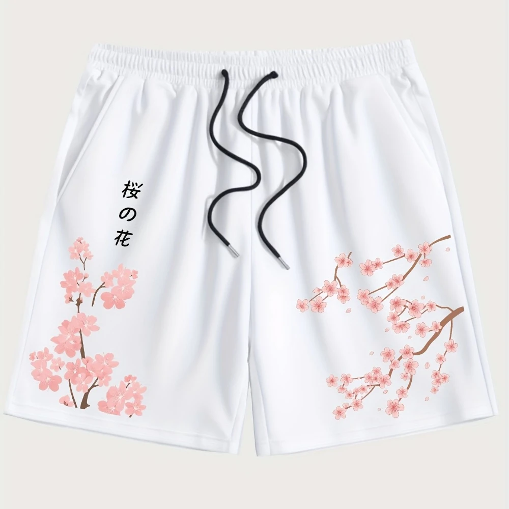 Casual Sports Pants Printed with Plum Blossom Pattern and Letters, Shorts for Summer Street Fashion, Shorts for Street Wear