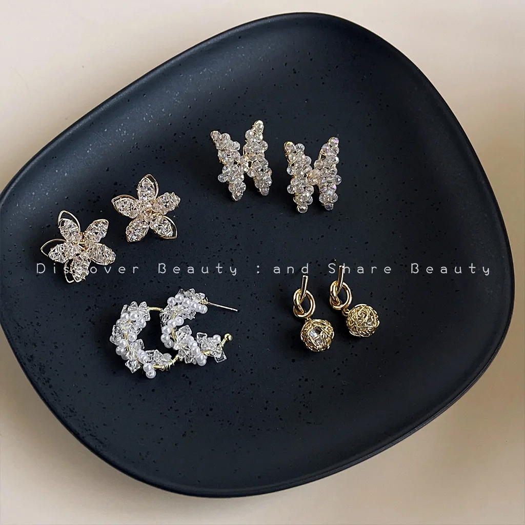 DIY accessories French temperament crystal butterfly stud earrings female niche design light luxury earrings high sense sweet te