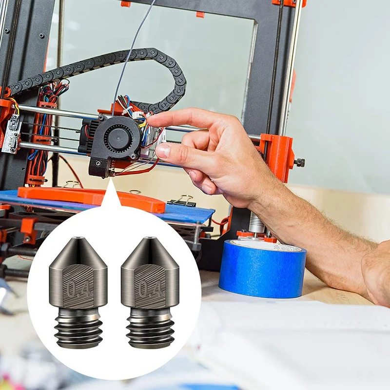 RISE-5Pack เครื่องมือเหล็กแข็งอุณหภูมิสูงแหลมทนต่อการสึกหรอหัวฉีด MK8 0.4มม./1.75มม. เข้ากันได้กับเครื่องพิมพ์3D
