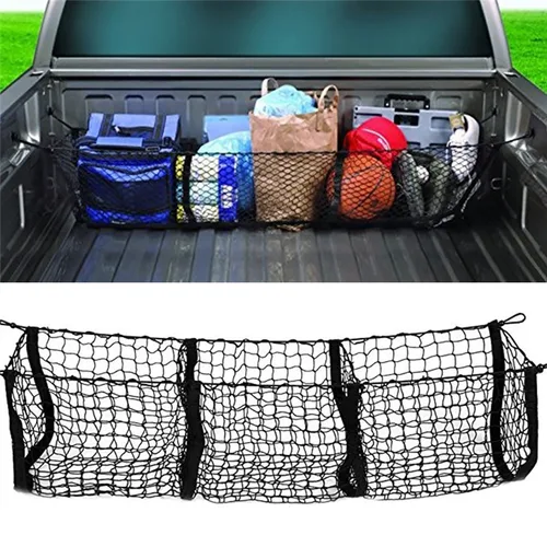 Imagen 2 del producto Red de carga para maletero, organizador de cama, red de almacenamiento de malla, accesorios para camiones, soporte para comestibles para cama para camioneta de coche SUV, cama-90cm