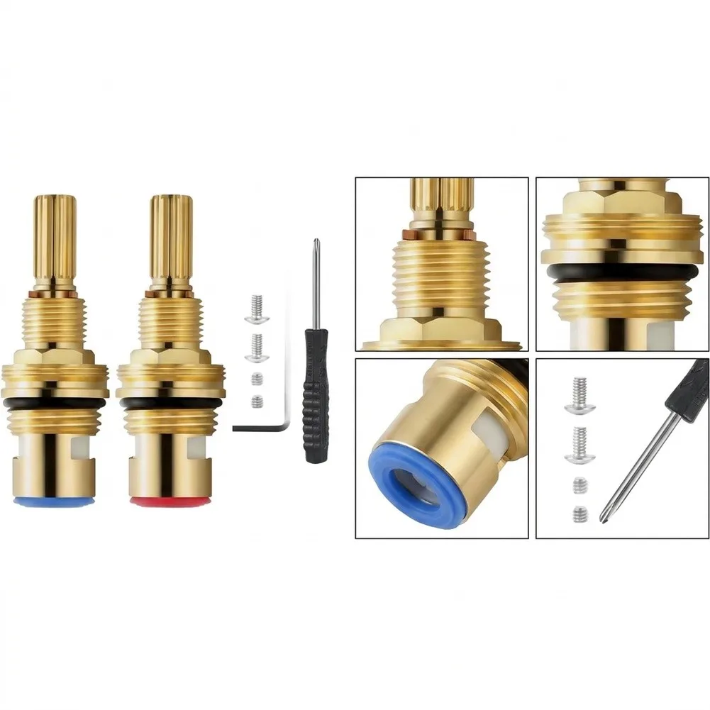 Leak Resistant Brass Faucet Cartridge 6.5cm for Hot Cold Mixing Faucets Includes Two Cartridges and Installation Hardware