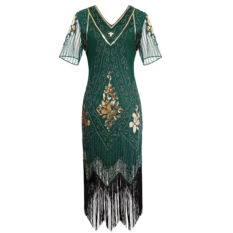 Vintage Sequined Gatsby Ball Fringed  Dinner Party Dress Plus Size Sexy Dress Cosplay Show