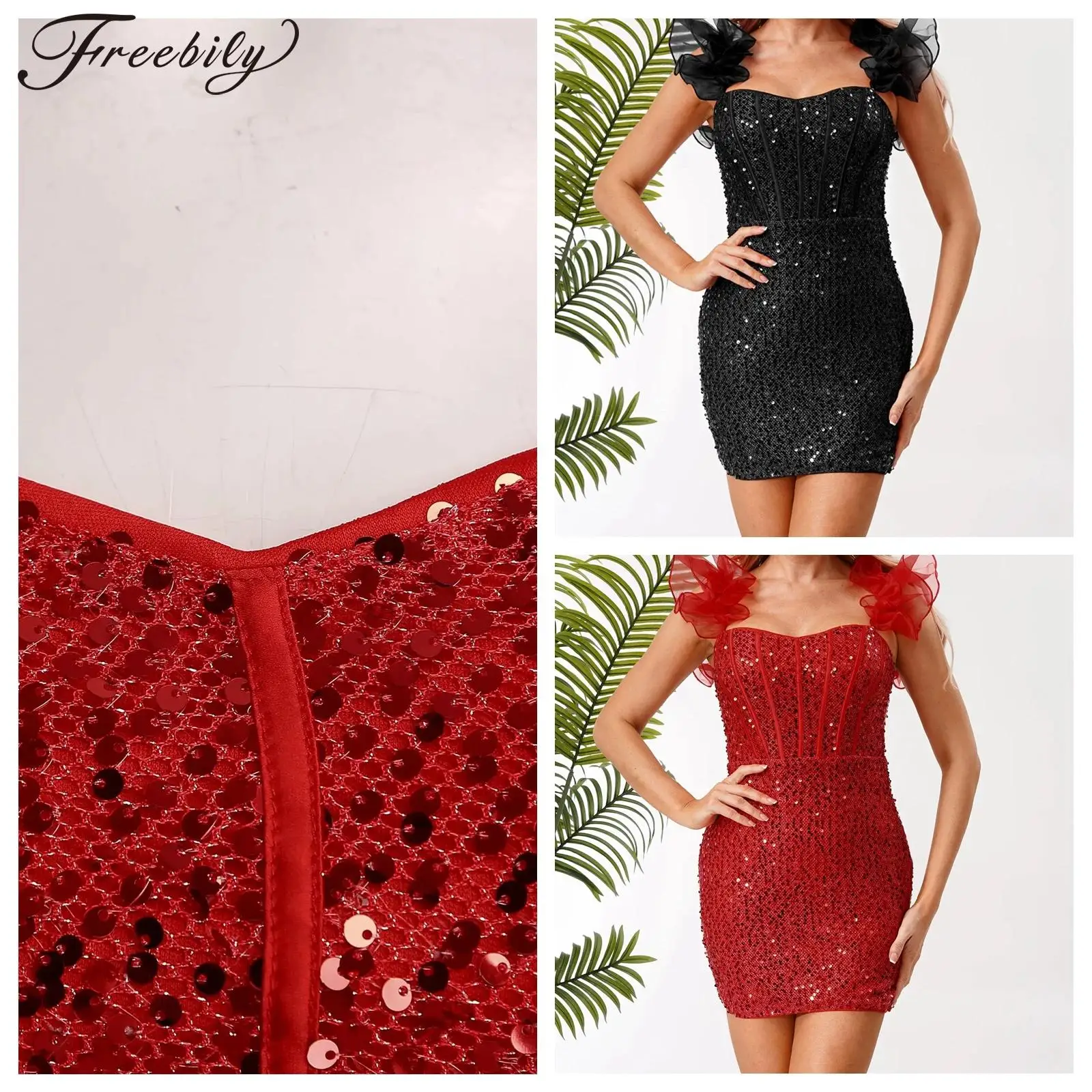 

Women Bodycon Dress Sparkle Sequins Slim Cocktail Party Dresses Lady Mini Dress for Rave Party Nightclub Clubbing Robes Clubwear