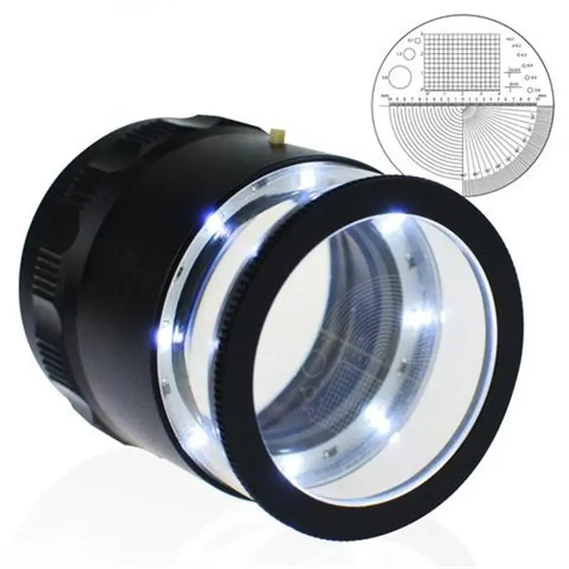 ABVG-Ruler-Scale Magnifying Glass Tubular 10X Graduated Magnifier 25Mm Field Of View With 8 LED Light