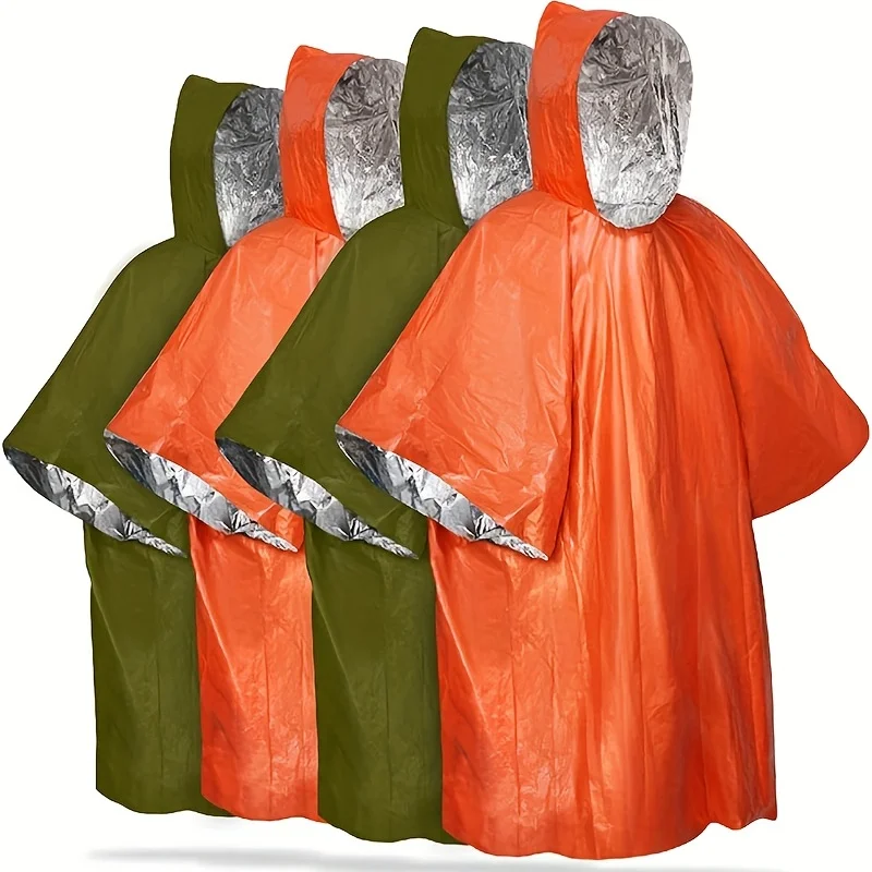 Heavy Duty Emergency Rain Poncho with Hood Reusable Thermal Blanket for Camping and Survival Waterproof Gear for Emergency Kits