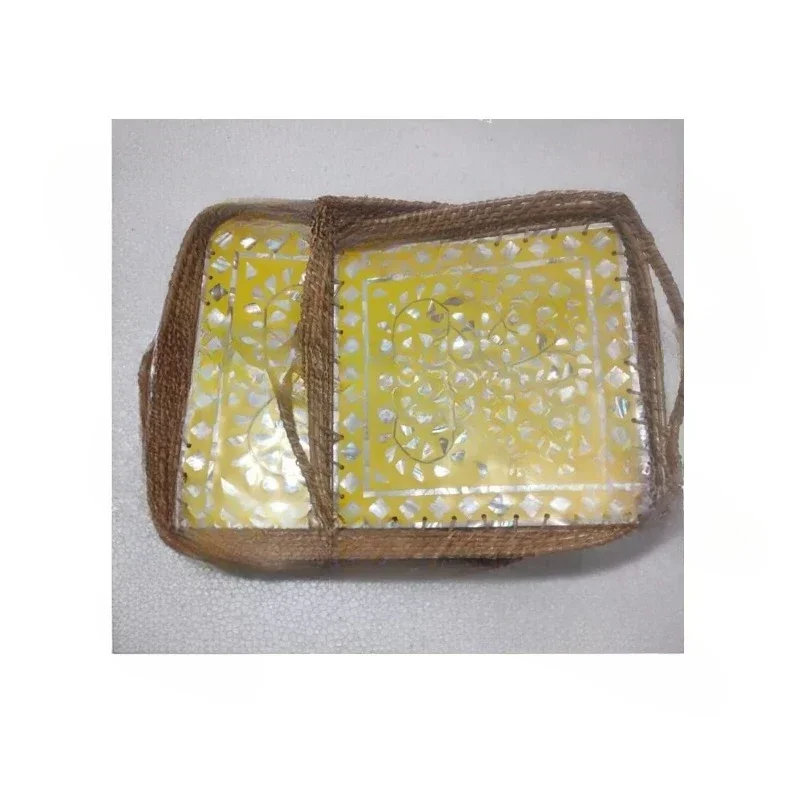 Rattan storage box decorative bamboo tray mother pearl inlaid food fruit jewelry display
