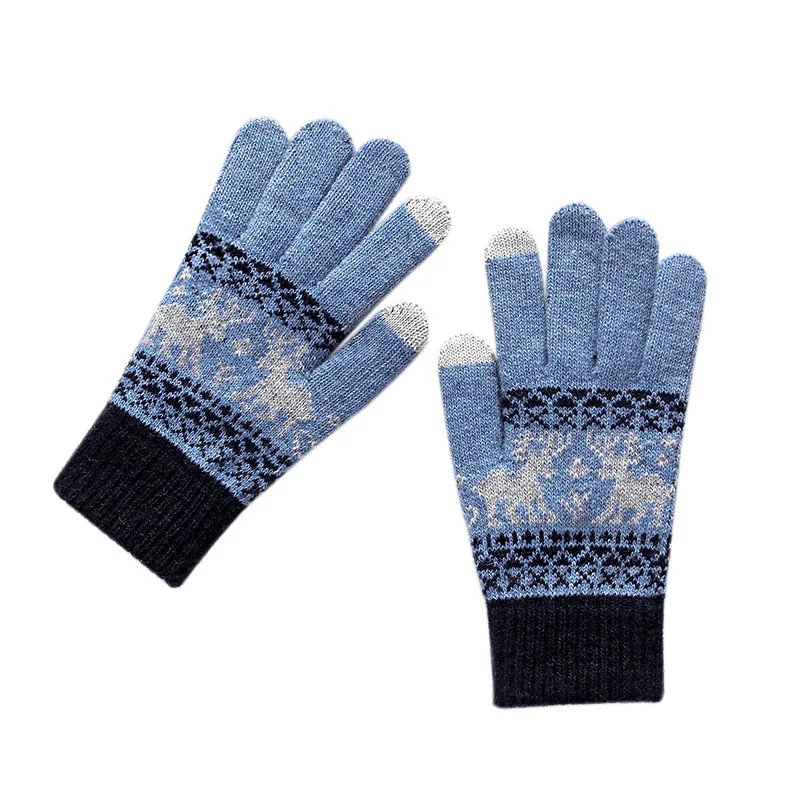 Thicken Knitted Gloves Autumn Winter Women Men Christmas Deer Warm Windproof Gloves Cycling Shopping Full Finger Mittens Gloves