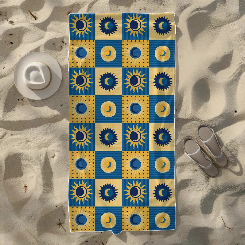 Checkered & Geometric Star Beach Towel,Soft Quick-Drying, Perfect For Portable Outdoor Travel,Swimming, Camping And Summer Beach