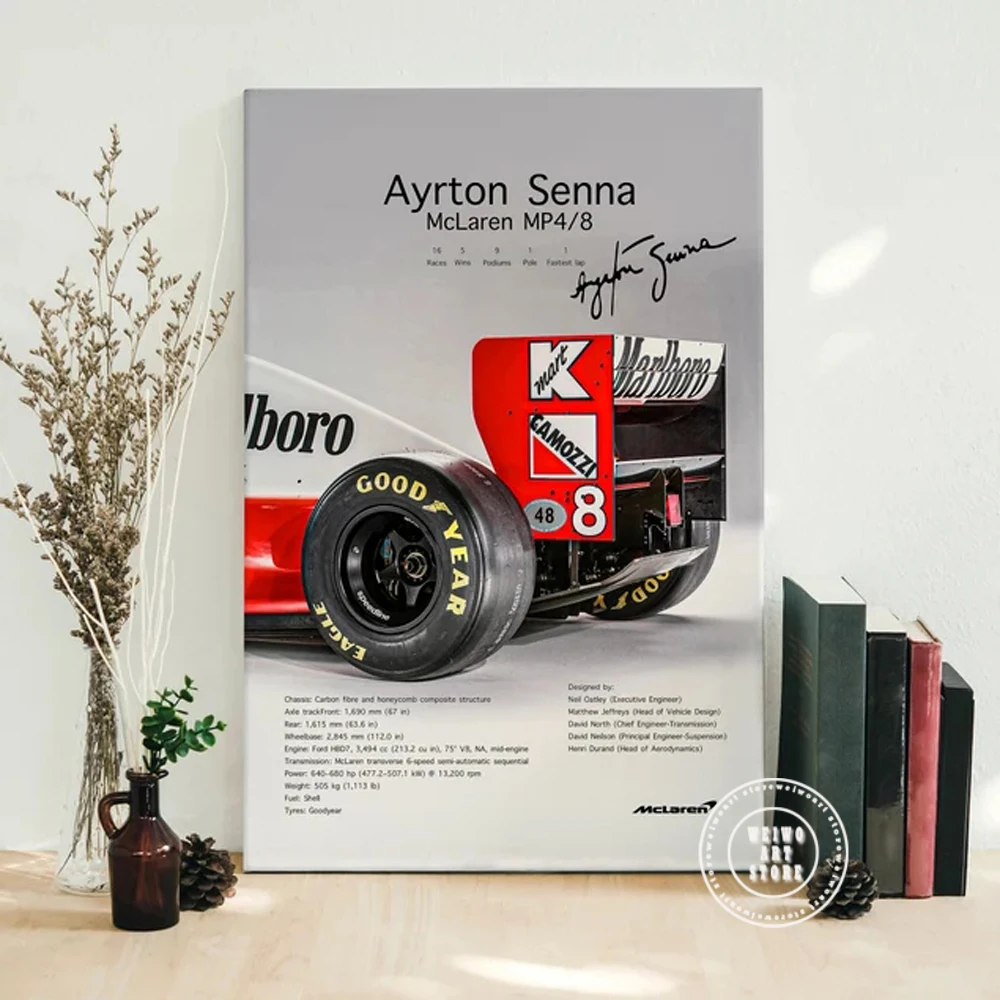 Ayrton Senna Poster MP4/8 1993 Formula 1 Car Canvas Prints Painting Modern Racing Wall Art Picture for Living Room Decor