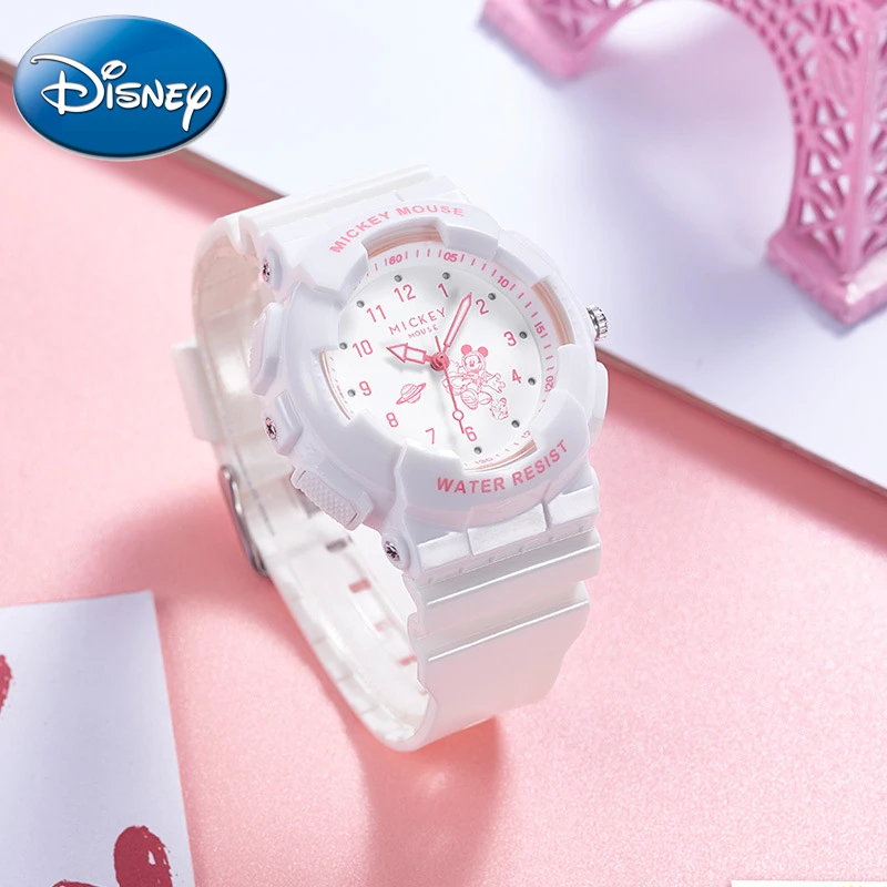 Disney Gift With Box Mickey Mouse Watch Space Colorful Flashing Lights Luminous Youth Student Quartz  Clock Relogio Masculino