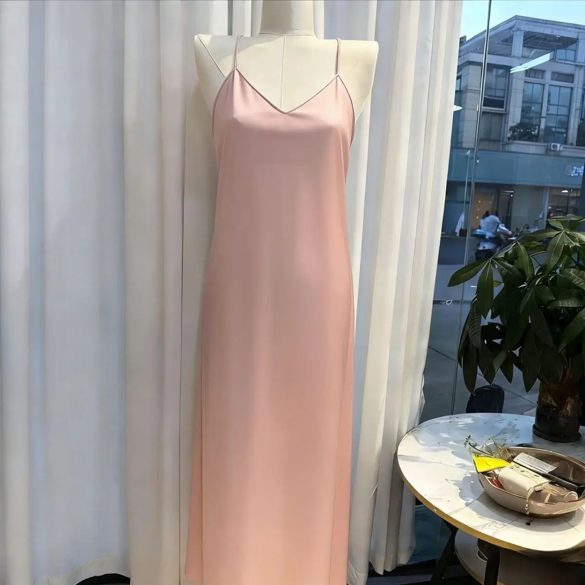 

Glossy V Neck Sexy Women Satin Sleeveless Dress Night Dress Plus Size Sleeping Robe