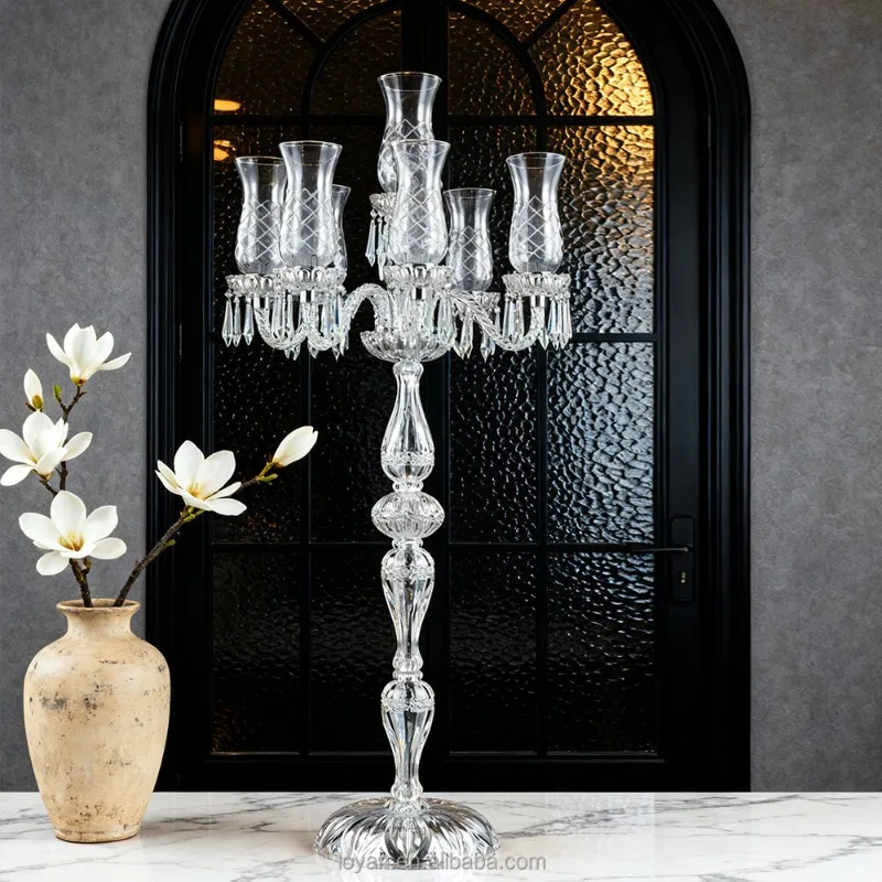 French Style Wedding Decoration Crystal Candle Holder Candelabra Centerpiece with Gift Box