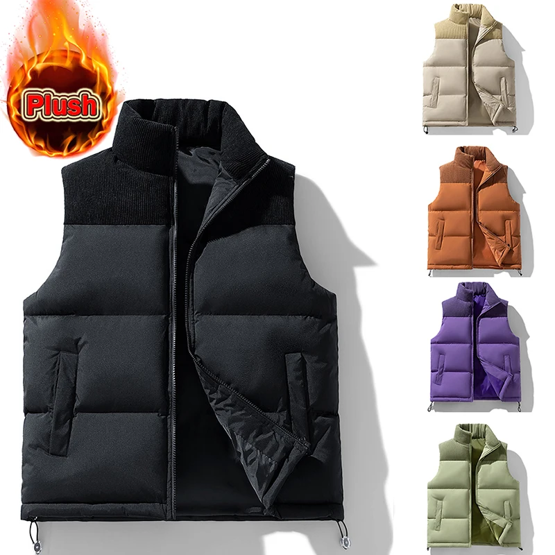 

Men's Vest Jacket Fashion Warm Sleeveless Jackets Waterproof Zipper Coat Autumn Stand-up Collar Casual Waistcoat Brand Clothing