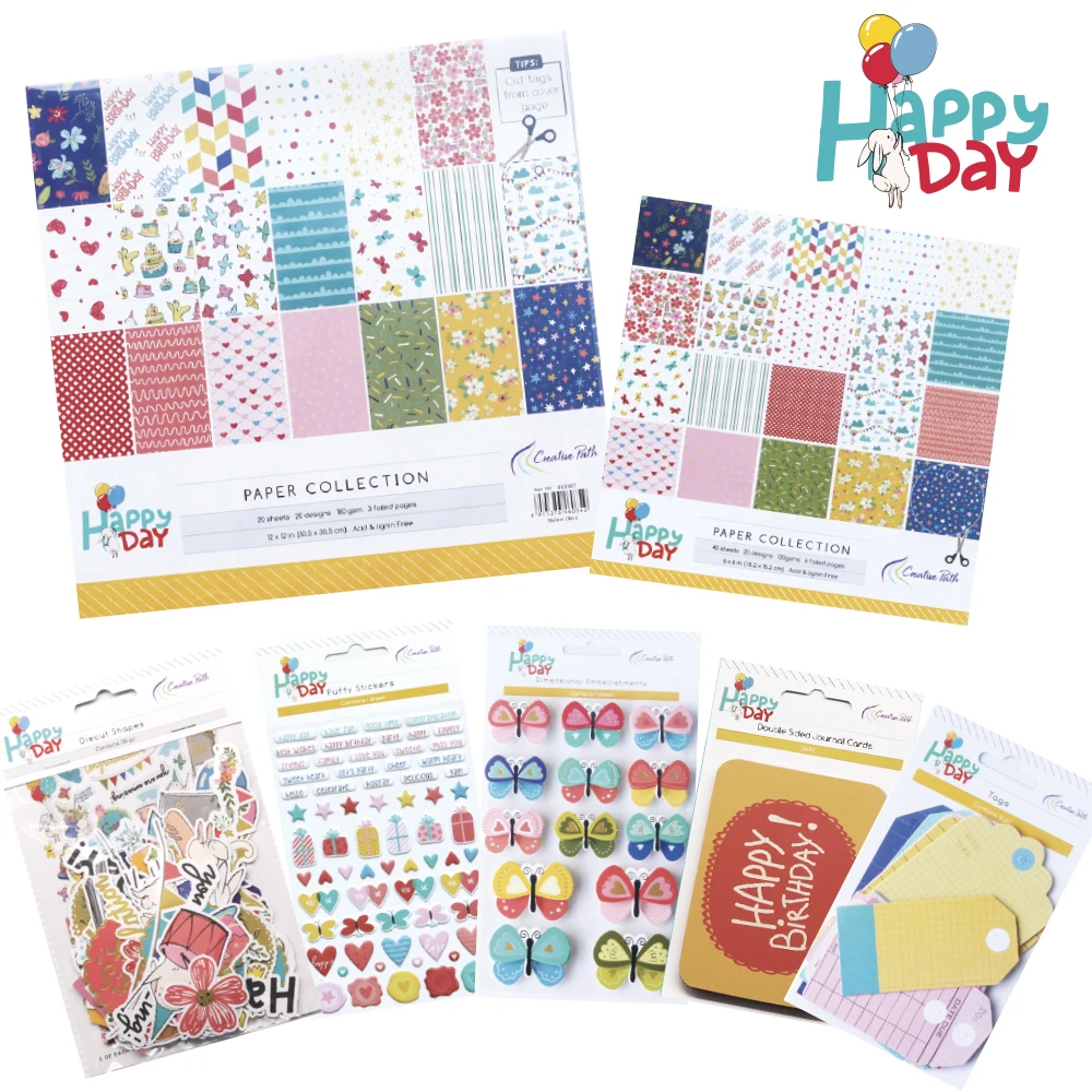 

Creative Path Happy Day Scrapbooking Journaling Set 7pcs Decorative Papers Diecuts Tags Journal Cards Stickers DIY Crafting Kits